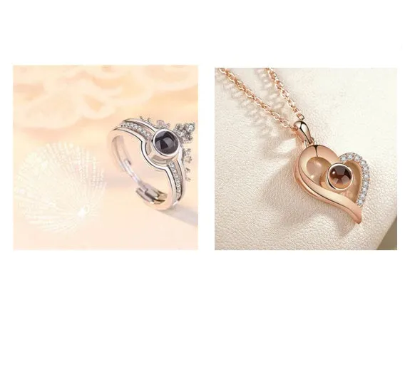 I Love You necklace with zircon pendant in silver, 100 languages design, chain length 40+5 cm