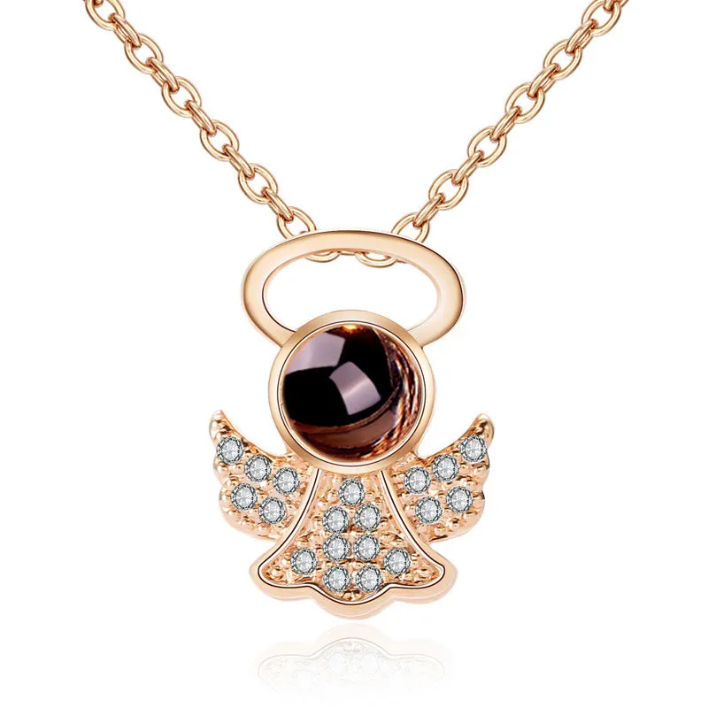 I Love You necklace with zircon pendant in silver, 100 languages design, chain length 40+5 cm