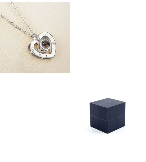 I Love You necklace with zircon pendant in silver, 100 languages design, chain length 40+5 cm