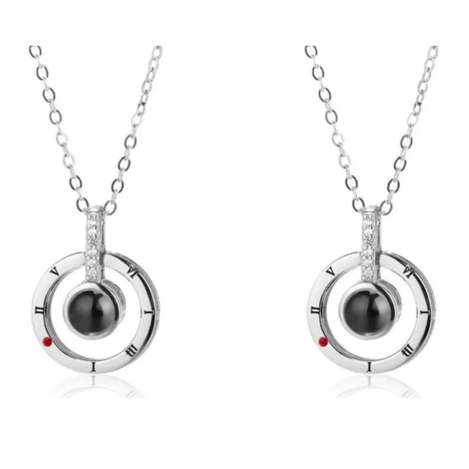 I Love You necklace with zircon pendant in silver, 100 languages design, chain length 40+5 cm