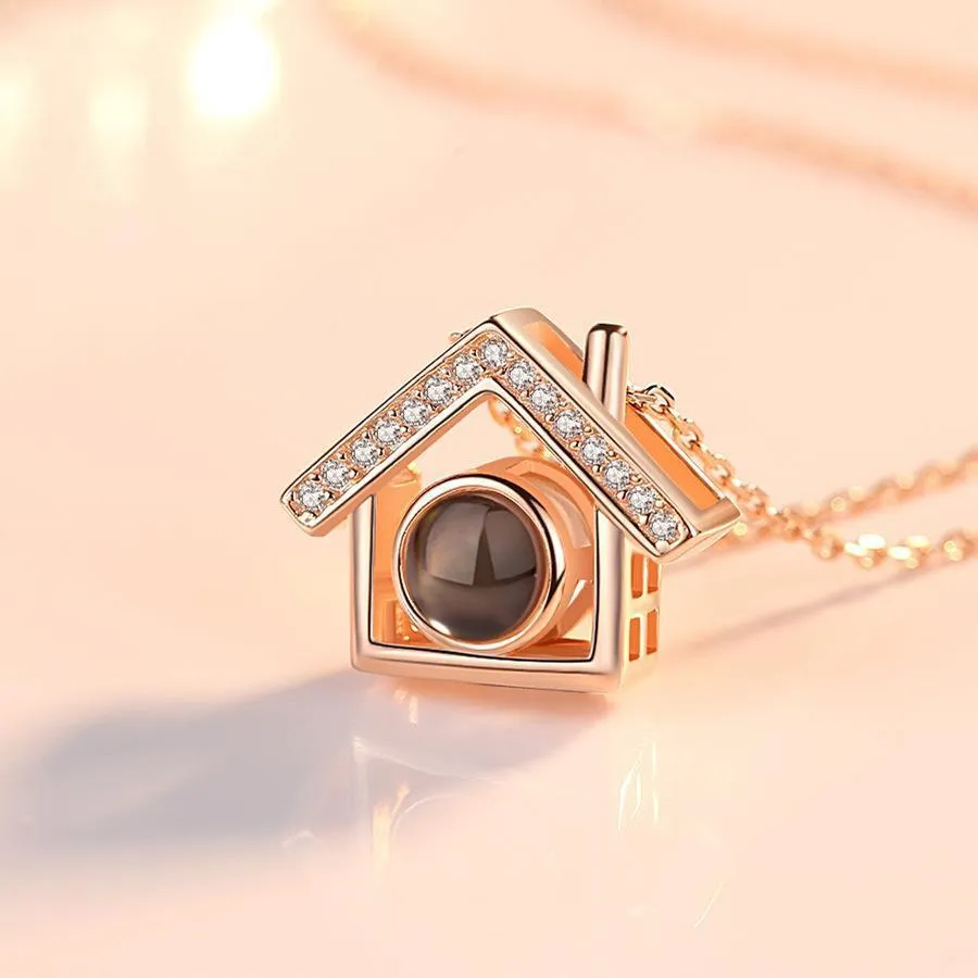 I Love You necklace with zircon pendant in silver, 100 languages design, chain length 40+5 cm