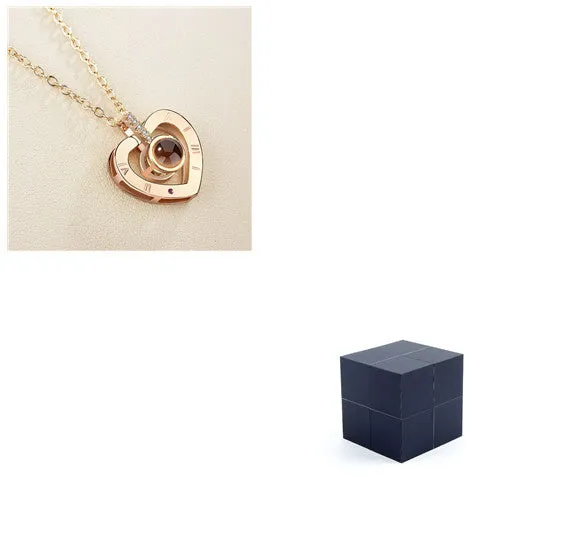 I Love You necklace with zircon pendant in silver, 100 languages design, chain length 40+5 cm
