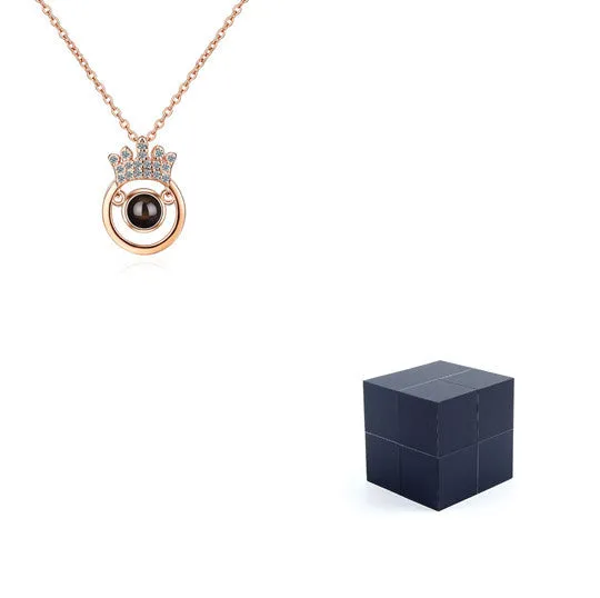 I Love You necklace with zircon pendant in silver, 100 languages design, chain length 40+5 cm