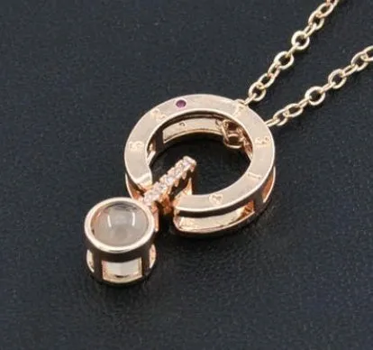 I Love You necklace with zircon pendant in silver, 100 languages design, chain length 40+5 cm