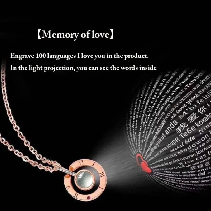 I Love You necklace with zircon pendant in silver, 100 languages design, chain length 40+5 cm