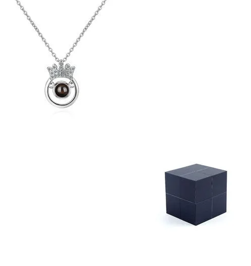 I Love You necklace with zircon pendant in silver, 100 languages design, chain length 40+5 cm