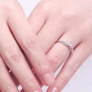 Simple sterling silver couple ring set in white gold finish with gem inlay