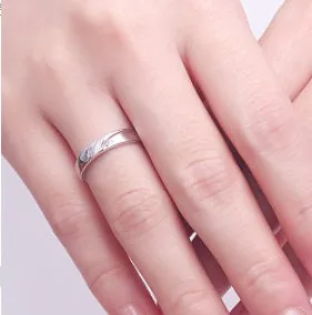 Simple sterling silver couple ring set in white gold finish with gem inlay