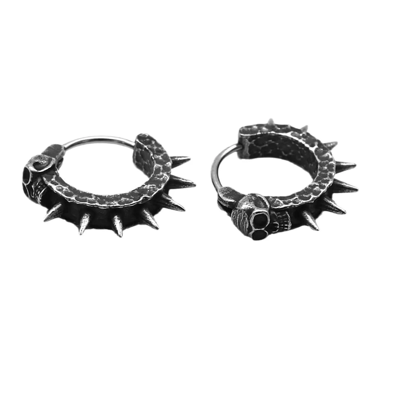 Alloy geometric motorcycle earrings with punk styling and retro black finish