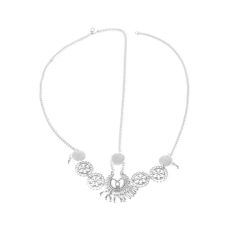 Boho headband jewellery in ancient silver finish, nickel-free alloy, lightweight metal hair accessory for festivals