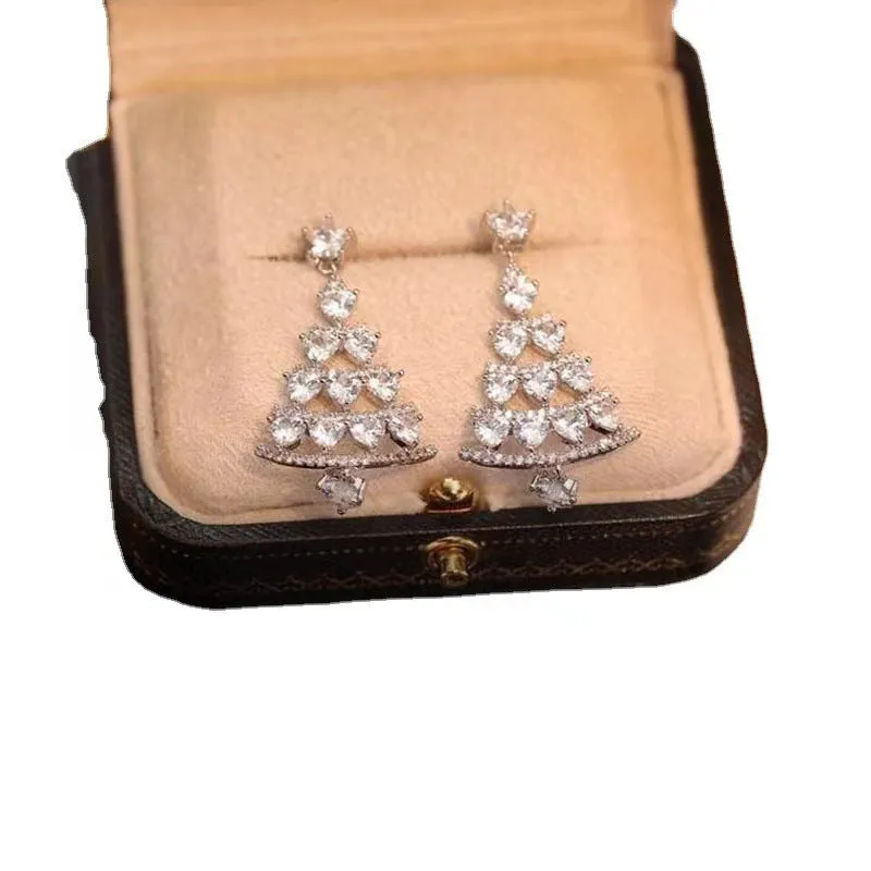 Women's silver needle Christmas tree earrings alloy electroplated geometric drop earrings with bell detail