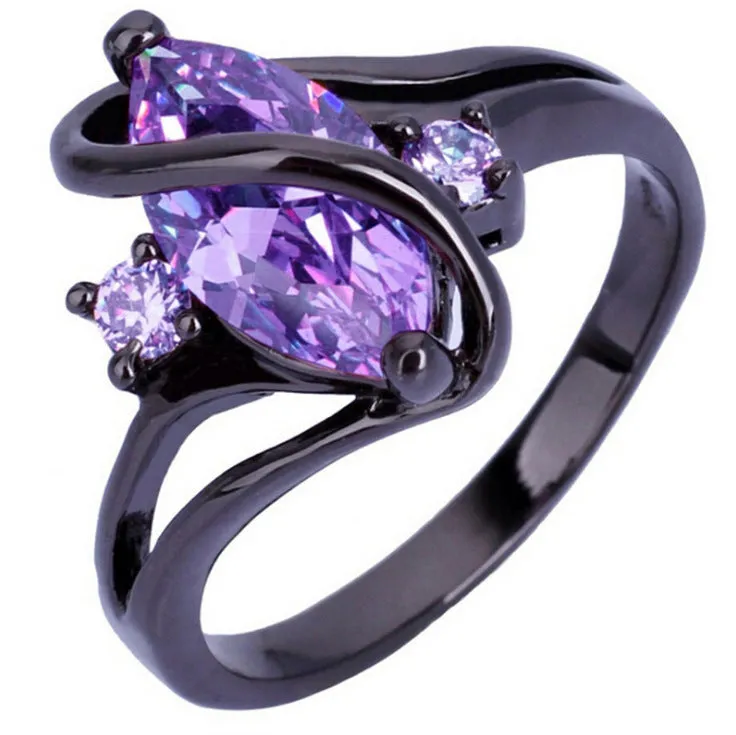 Stainless steel ring with purple zircon CZ crystal retro fashion ladies jewellery