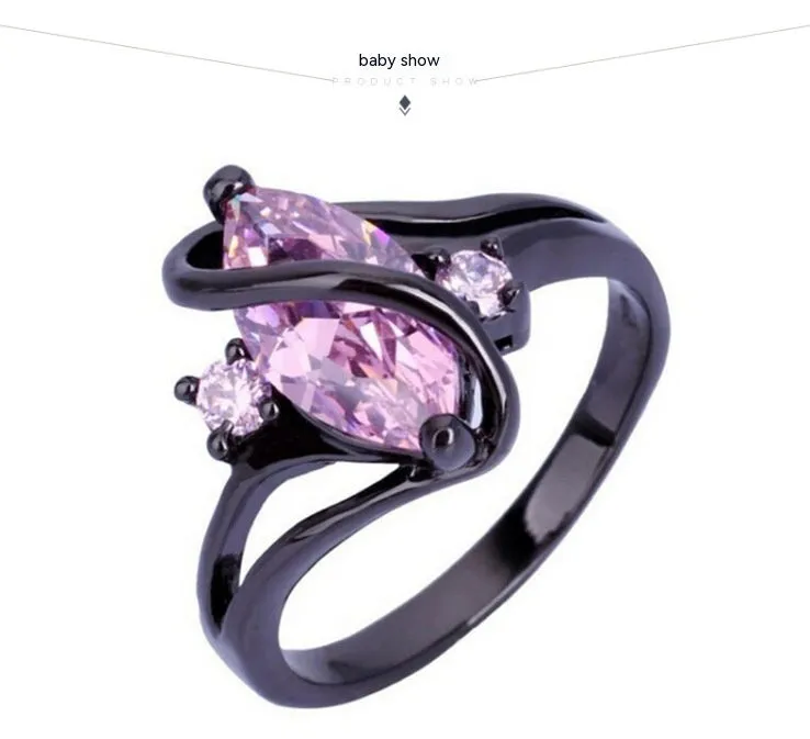 Stainless steel ring with purple zircon CZ crystal retro fashion ladies jewellery