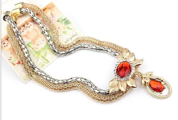 Bridal alloy four piece double colour crystal flower necklace earrings bracelet ring set model 9132