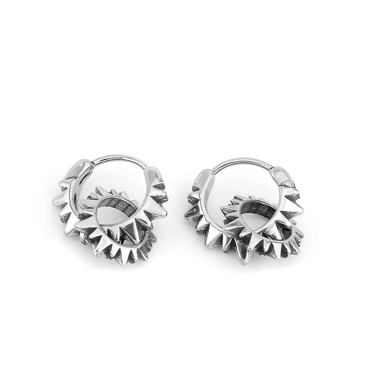Retro style titanium steel round hoop earrings with polished stainless steel construction