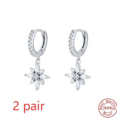 Sterling silver snowflake pendant earrings with geometric design in gold colour options