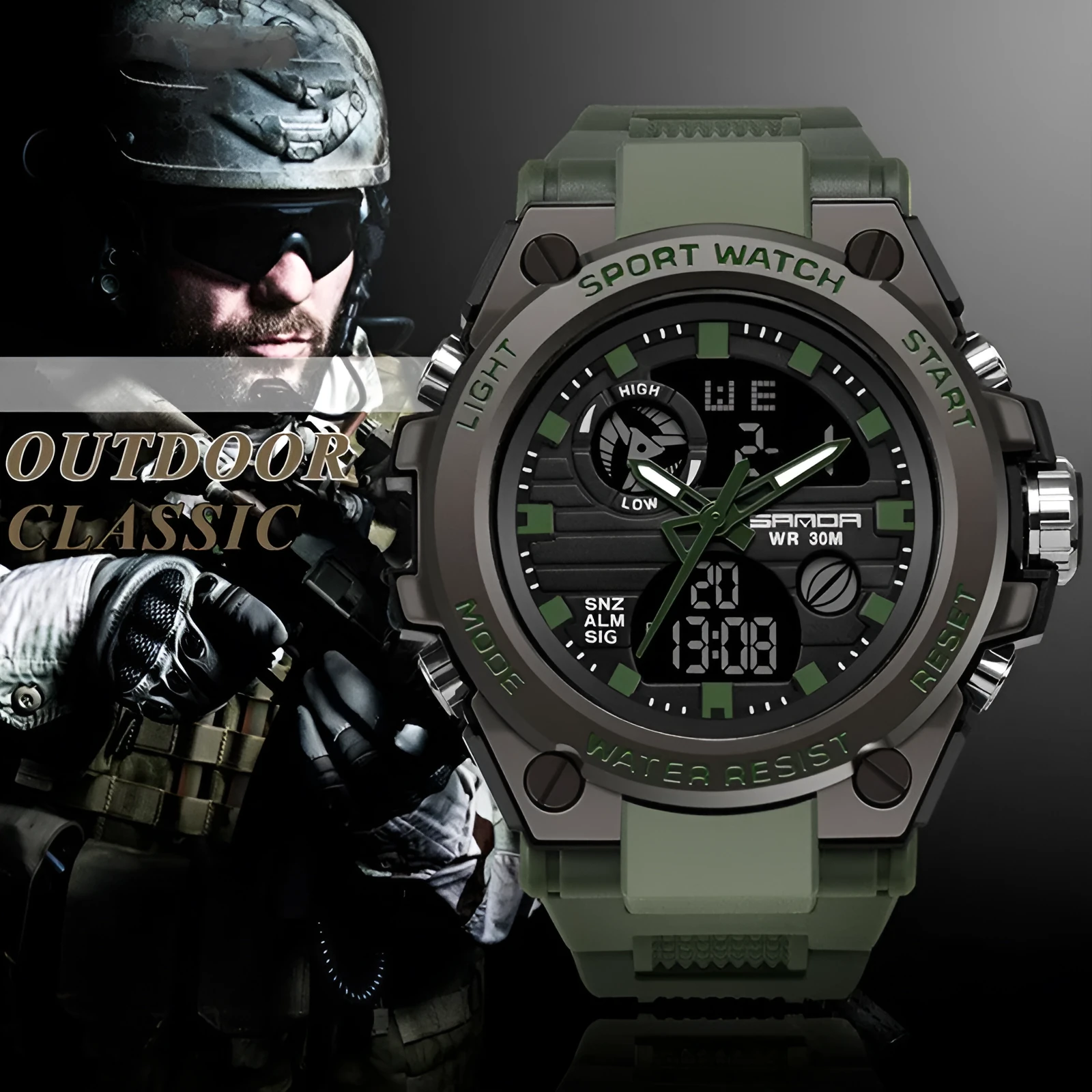 Trendy digital waterproof electronic watch with round dial, zinc alloy case, acrylic mirror, men's multifunctional timepiece