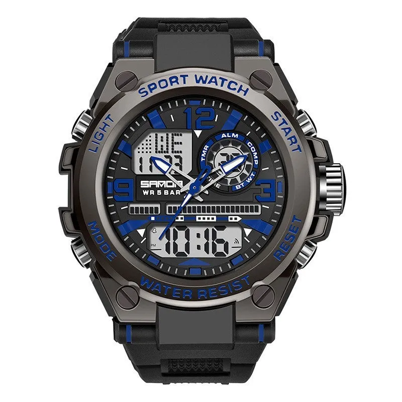 Trendy digital waterproof electronic watch with round dial, zinc alloy case, acrylic mirror, men's multifunctional timepiece