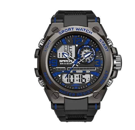 Trendy digital waterproof electronic watch with round dial, zinc alloy case, acrylic mirror, men's multifunctional timepiece