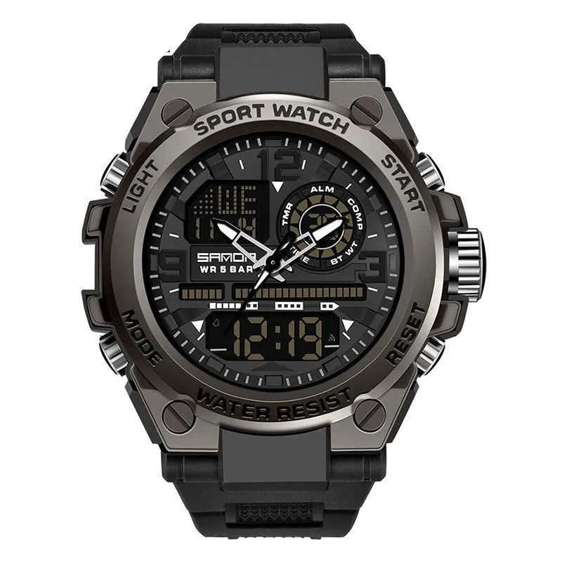 Trendy digital waterproof electronic watch with round dial, zinc alloy case, acrylic mirror, men's multifunctional timepiece