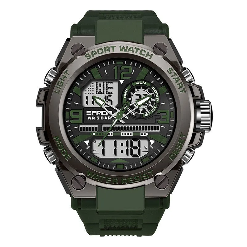 Trendy digital waterproof electronic watch with round dial, zinc alloy case, acrylic mirror, men's multifunctional timepiece