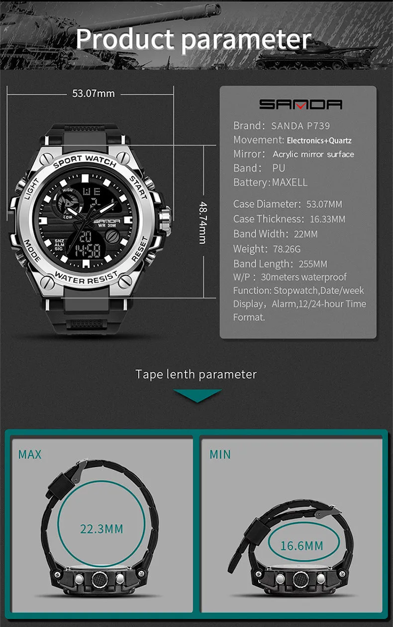 Trendy digital waterproof electronic watch with round dial, zinc alloy case, acrylic mirror, men's multifunctional timepiece