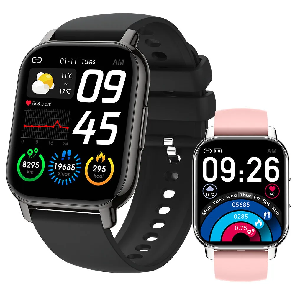 P66 smart watch with 1.85 inch TFT screen silicone wristband heart rate blood pressure Bluetooth call