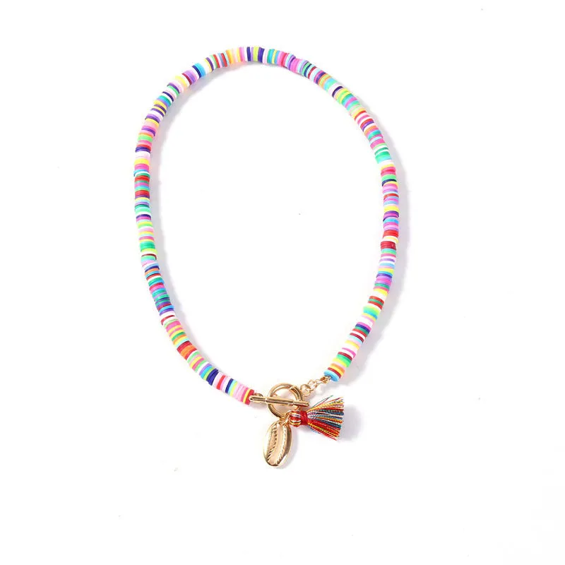 Bohemian shell necklace with tassel for women, 40cm adjustable chain, blue colour option
