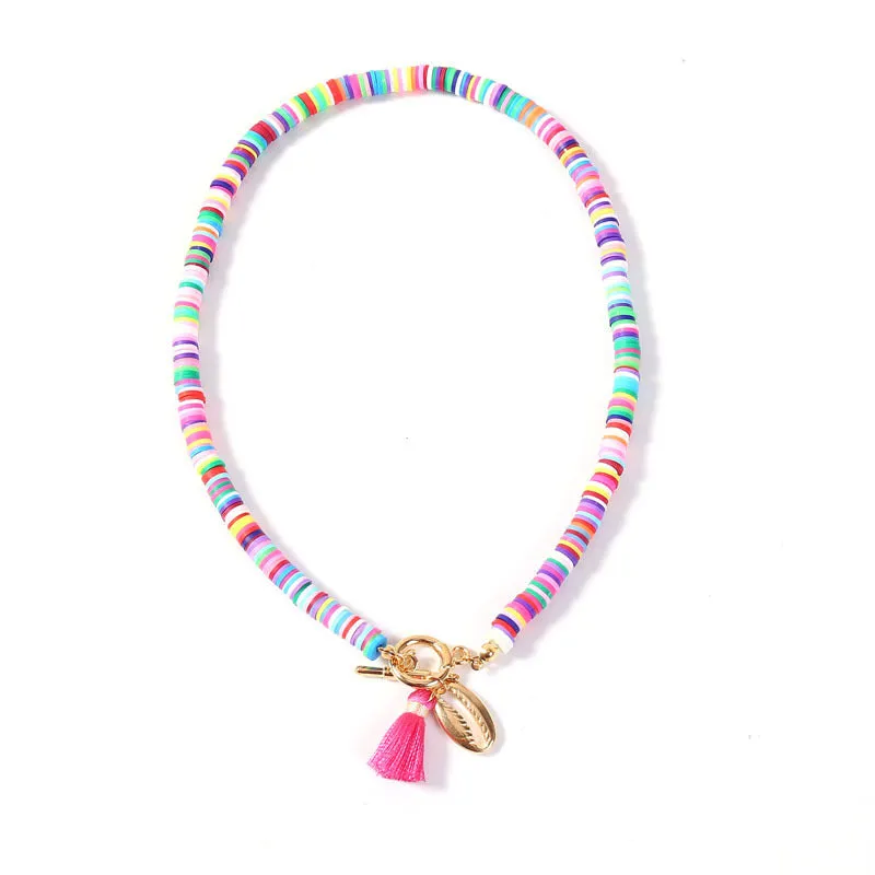 Bohemian shell necklace with tassel for women, 40cm adjustable chain, blue colour option