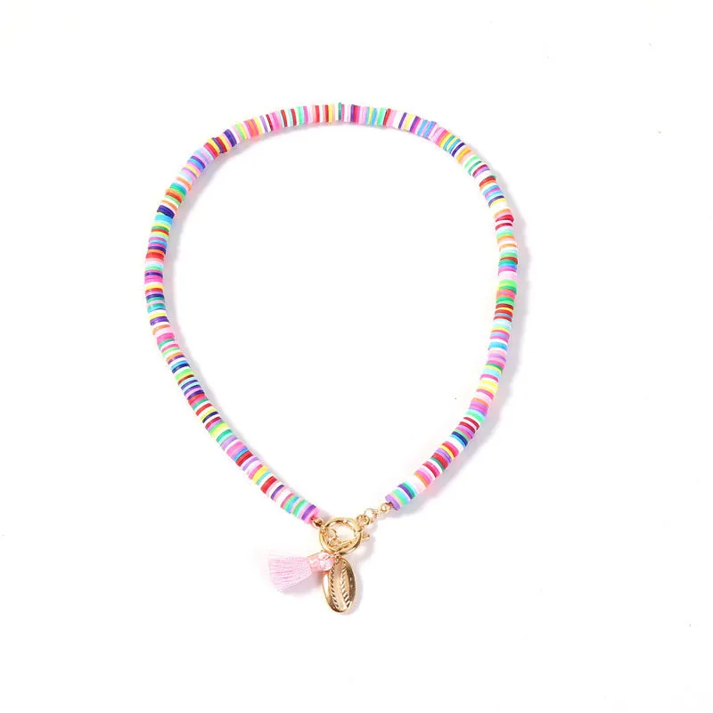 Bohemian shell necklace with tassel for women, 40cm adjustable chain, blue colour option