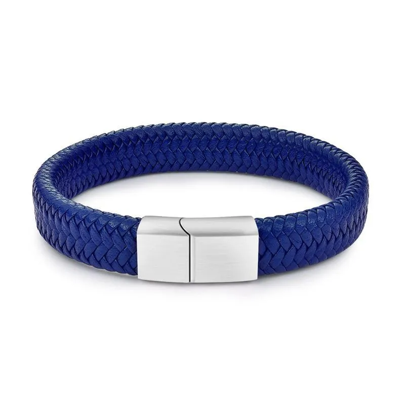 Classic men's genuine leather bracelet in black with 20.5cm length on a neutral background