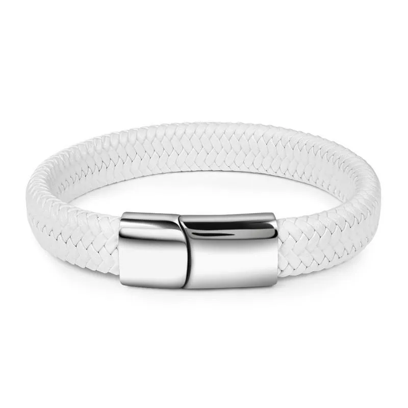 Classic men's genuine leather bracelet in black with 20.5cm length on a neutral background