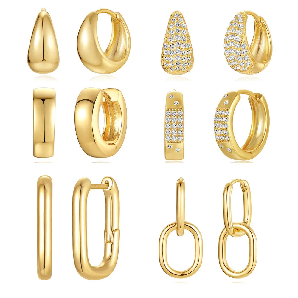 Brass diamond earclip earrings with geometric round design in golden electroplated finish