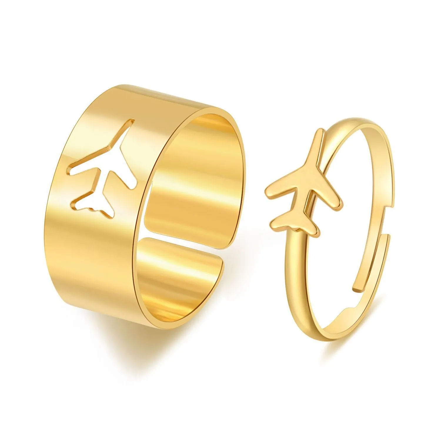 Gold and silver alloy electroplated butterfly ring set 2-piece adjustable open rings for couples