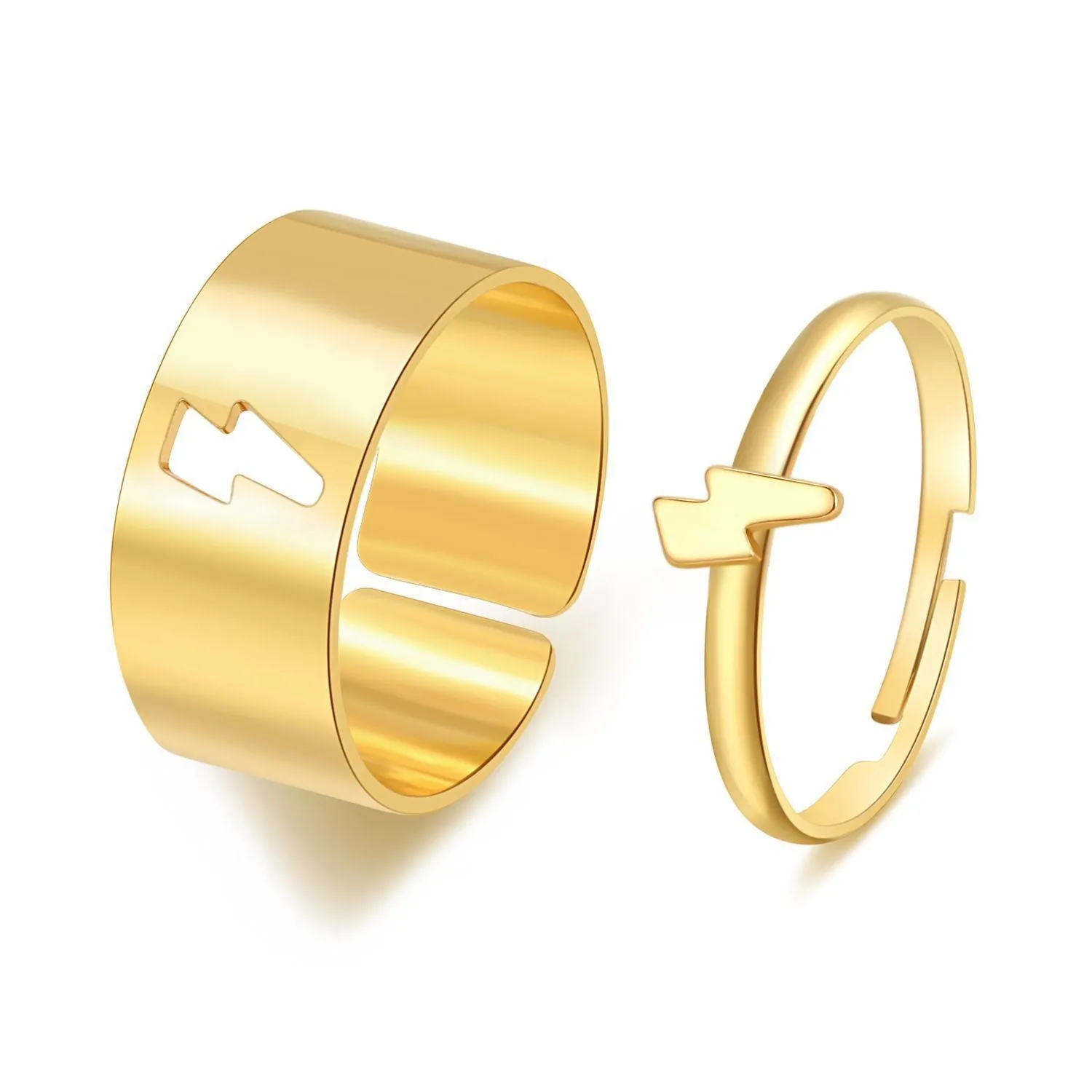 Gold and silver alloy electroplated butterfly ring set 2-piece adjustable open rings for couples