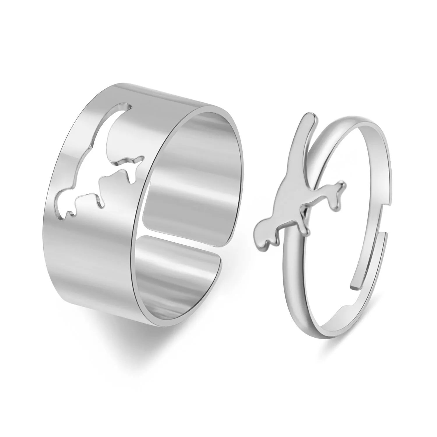 Gold and silver alloy electroplated butterfly ring set 2-piece adjustable open rings for couples