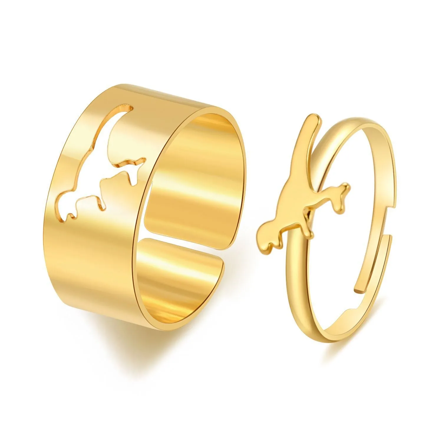 Gold and silver alloy electroplated butterfly ring set 2-piece adjustable open rings for couples