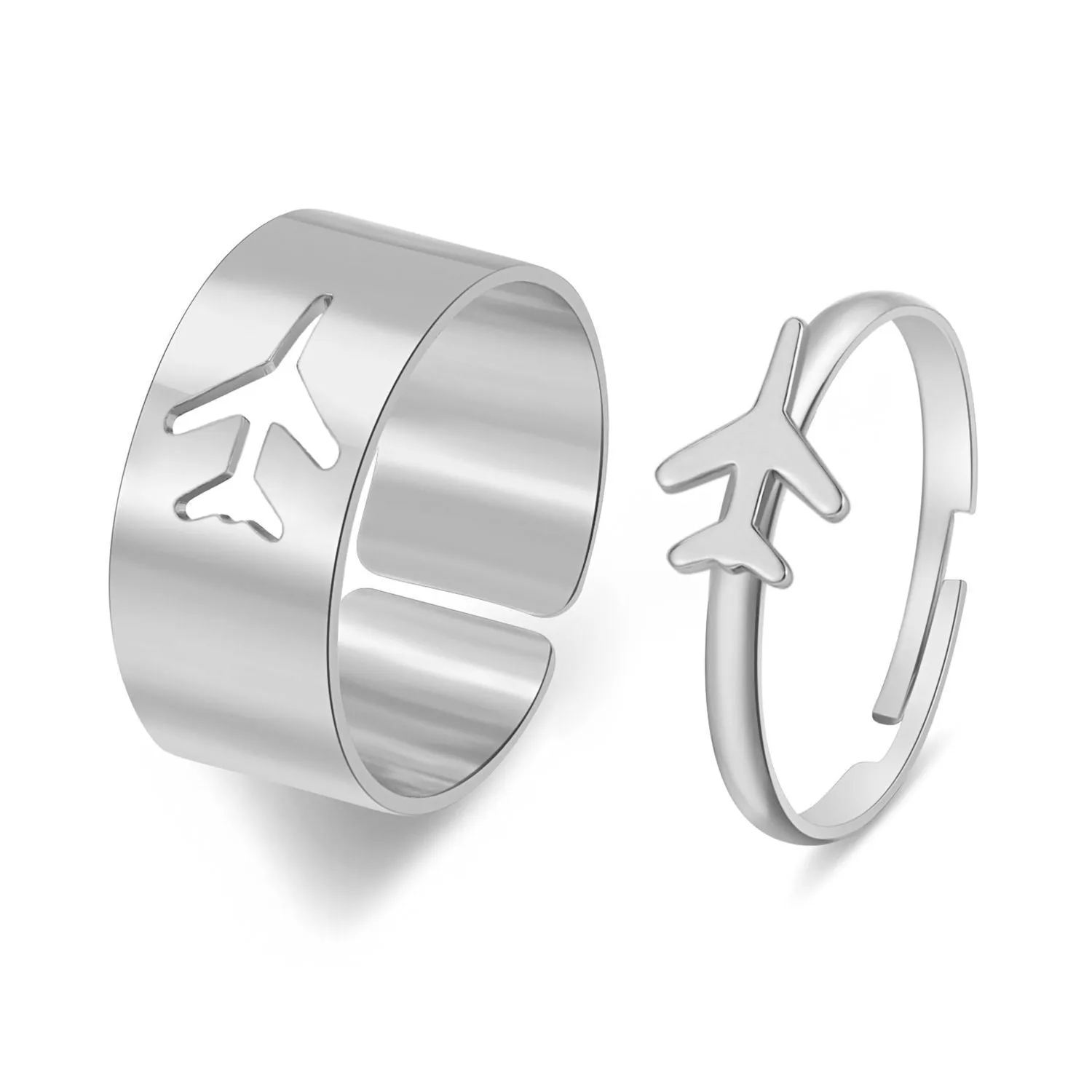 Gold and silver alloy electroplated butterfly ring set 2-piece adjustable open rings for couples