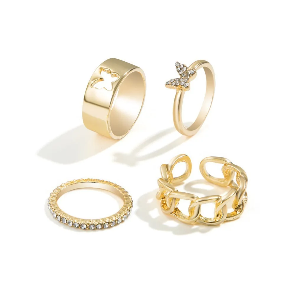 Gold and silver alloy electroplated butterfly ring set 2-piece adjustable open rings for couples