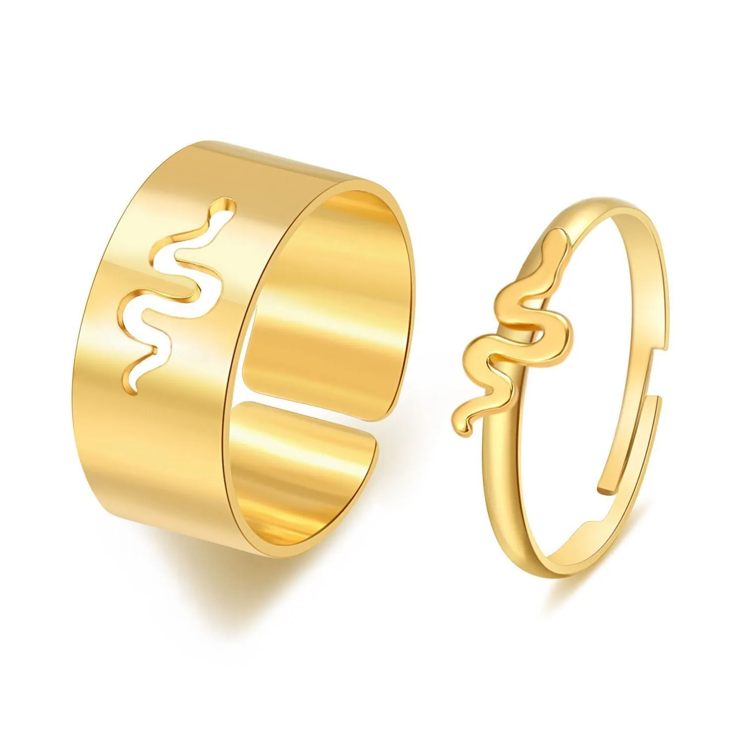 Gold and silver alloy electroplated butterfly ring set 2-piece adjustable open rings for couples