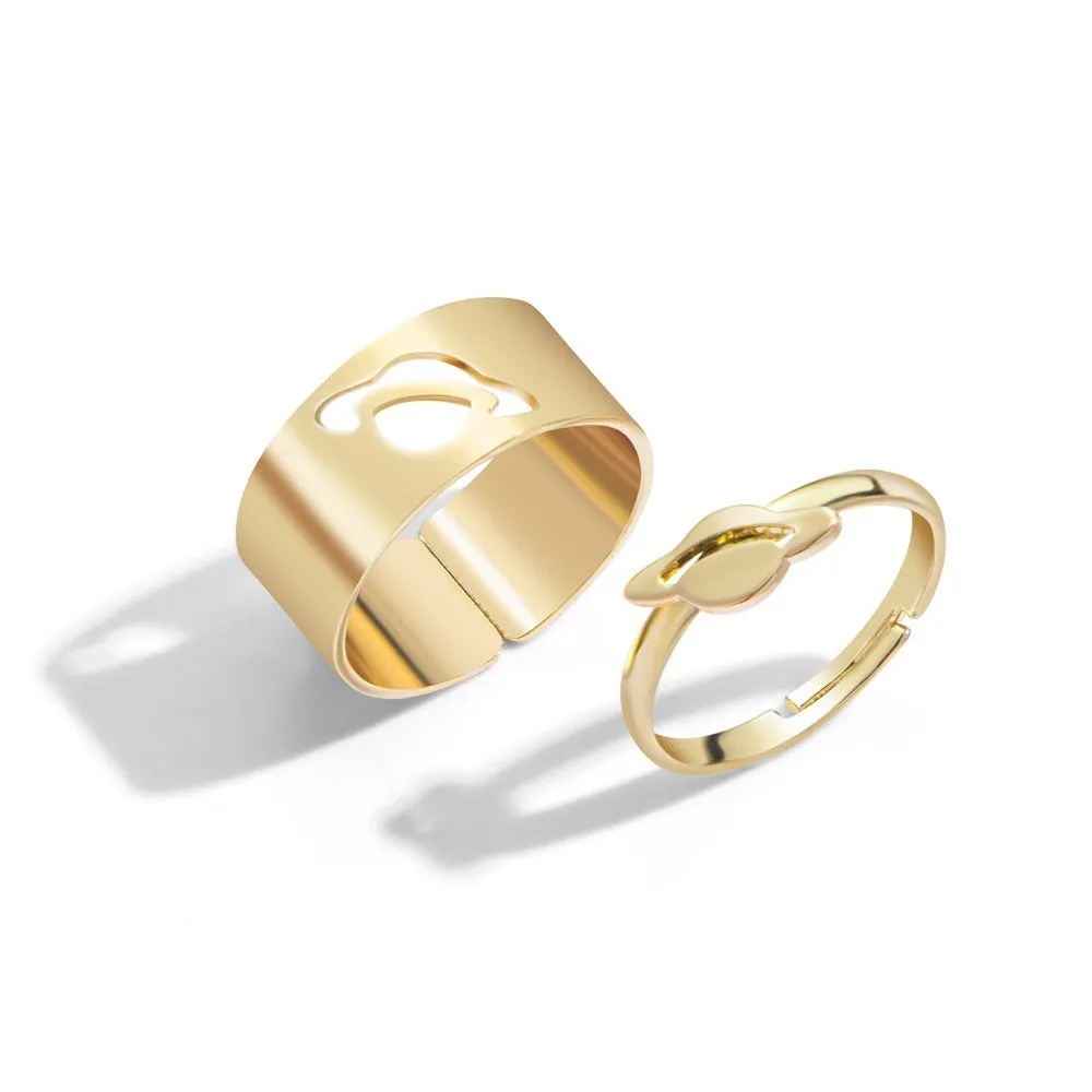 Gold and silver alloy electroplated butterfly ring set 2-piece adjustable open rings for couples