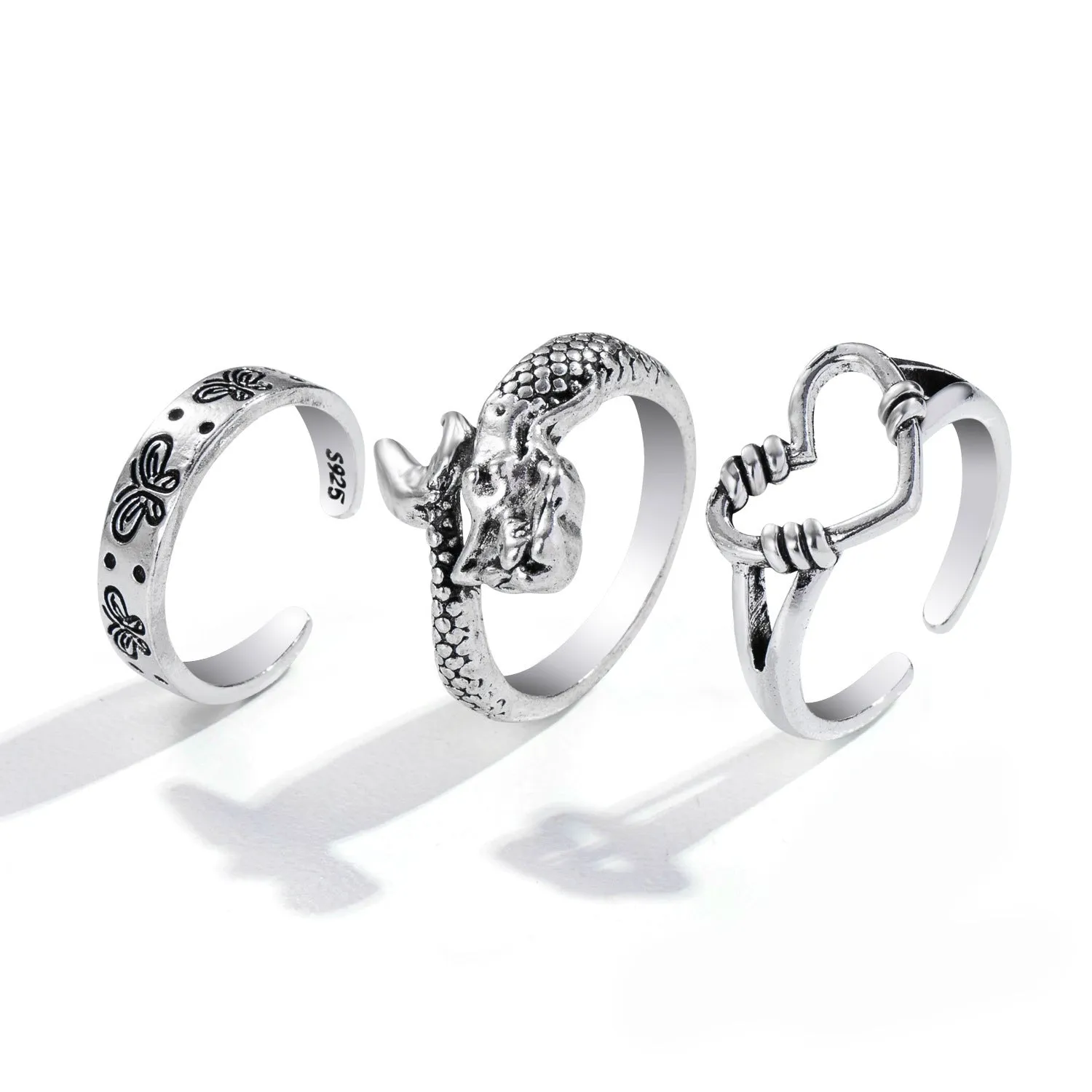 Gold and silver alloy electroplated butterfly ring set 2-piece adjustable open rings for couples