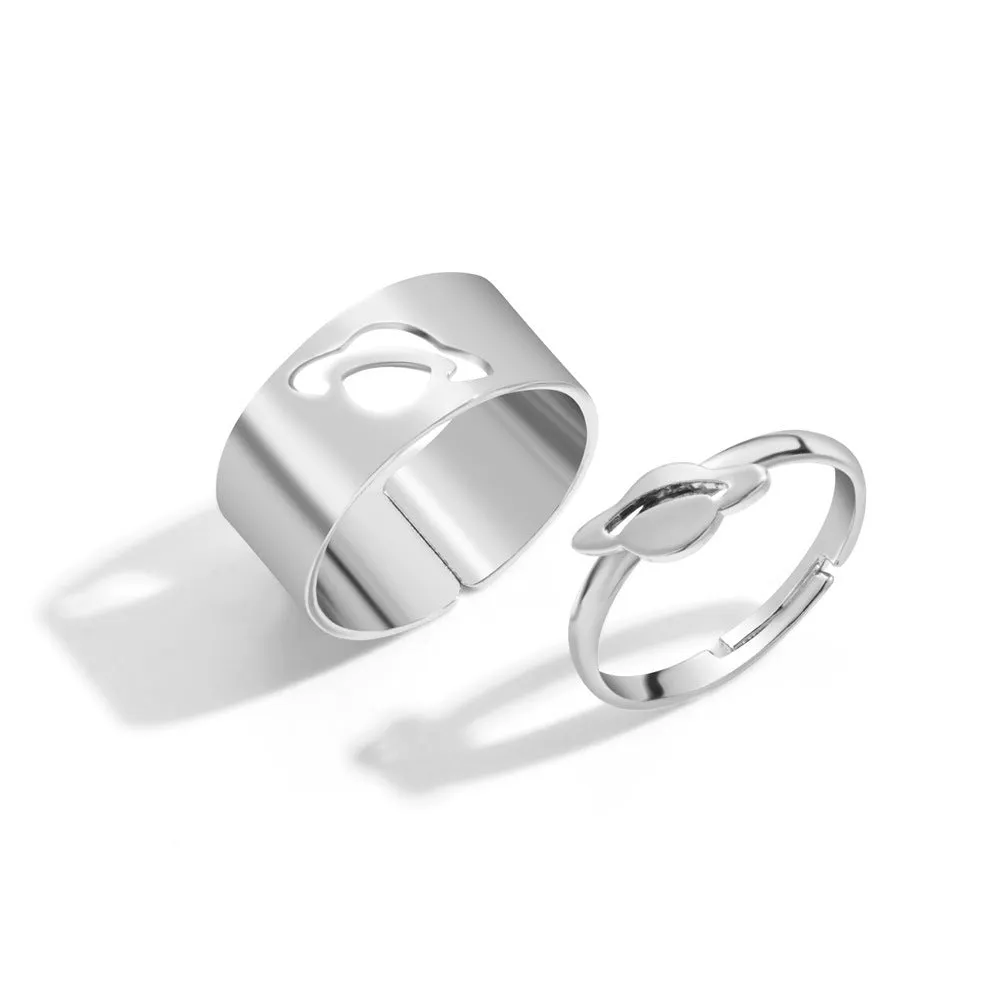 Gold and silver alloy electroplated butterfly ring set 2-piece adjustable open rings for couples