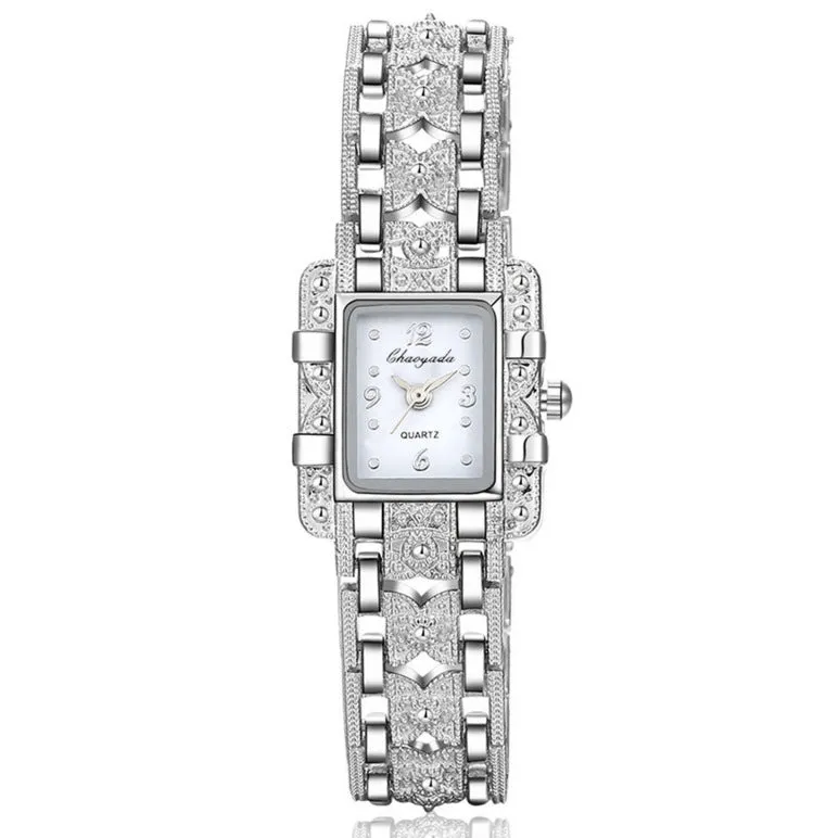 Women's square bracelet watch with white dial surface and 8mm thickness in casual style