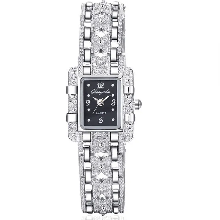 Women's square bracelet watch with white dial surface and 8mm thickness in casual style