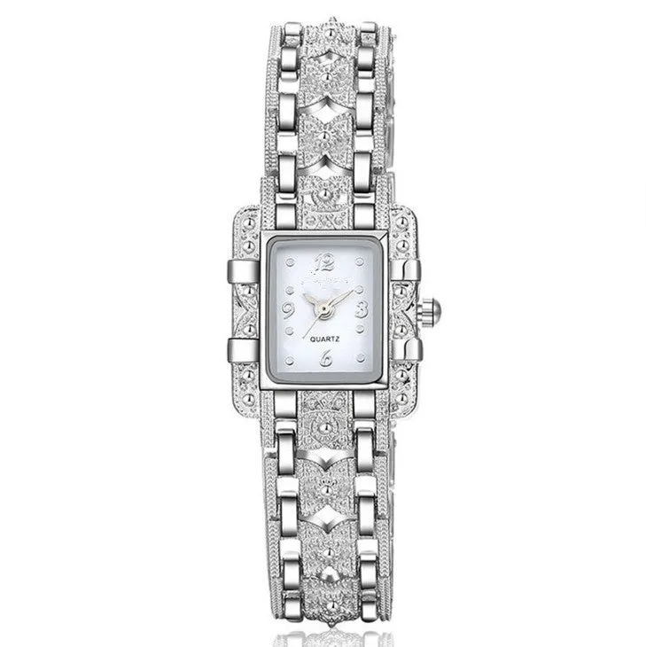 Women's square bracelet watch with white dial surface and 8mm thickness in casual style