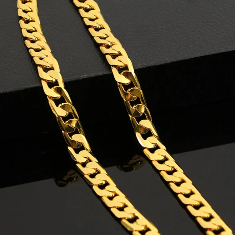Men's flat side NK necklace large chain 60cm golden finish on display