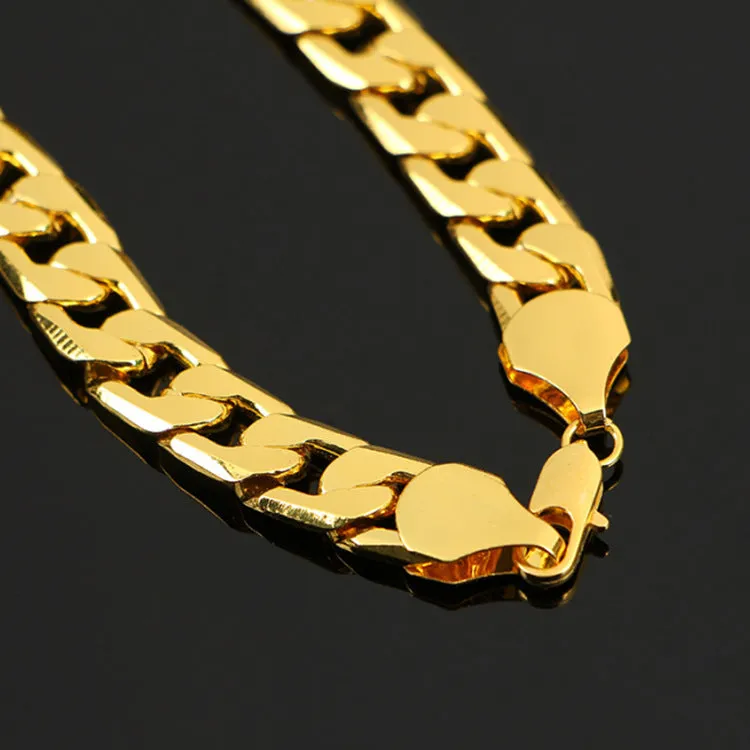 Men's flat side NK necklace large chain 60cm golden finish on display