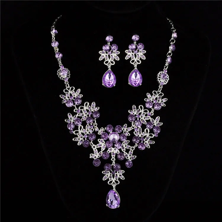 Alloy geometric necklace and earring set with diamond-cut finish, adjustable chain, six colour options