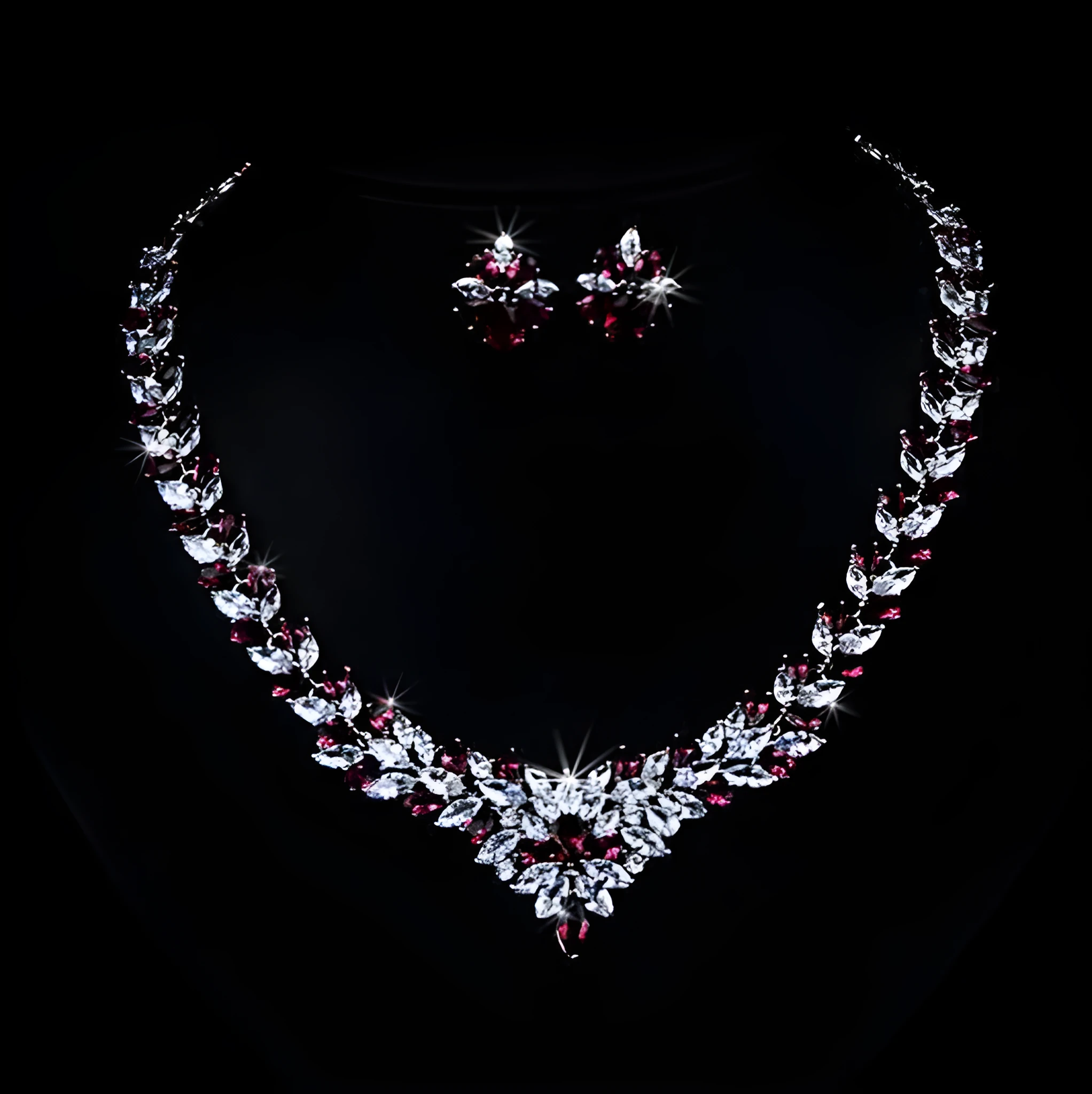 Zircon flower stud necklace set with earrings, gold-plated copper, adjustable 51-80cm box chain, floral pattern